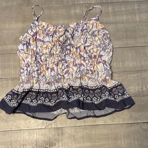 BE COOL Floral Ruffle Tank Top - Purple, Orange, Blue